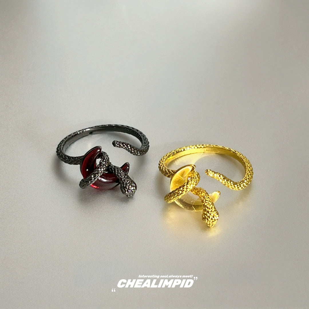 Twisted Snake Crescent Open Adjustable Ring
