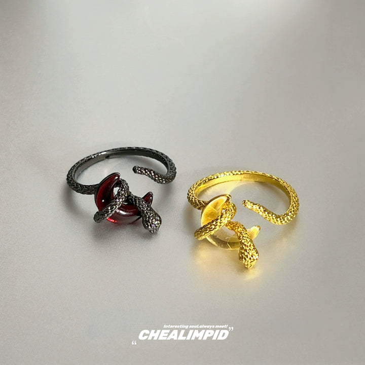 Twisted Snake Crescent Open Adjustable Ring