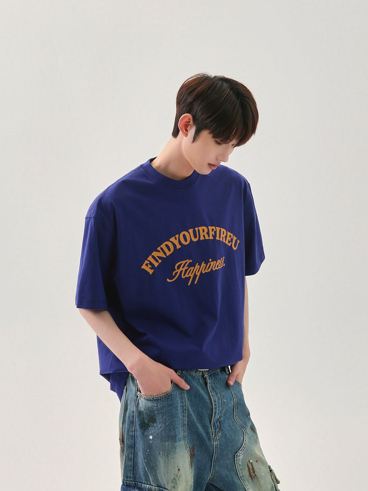 T-shirt larga con stampa di lettere casual 
