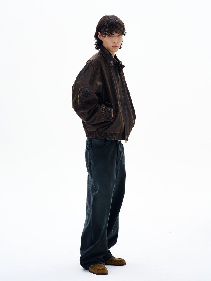 Vintage Leather Bomber Jacket