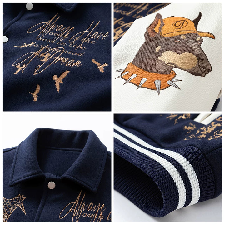 Embroidered Patchwork Varsity Baseball Jacket