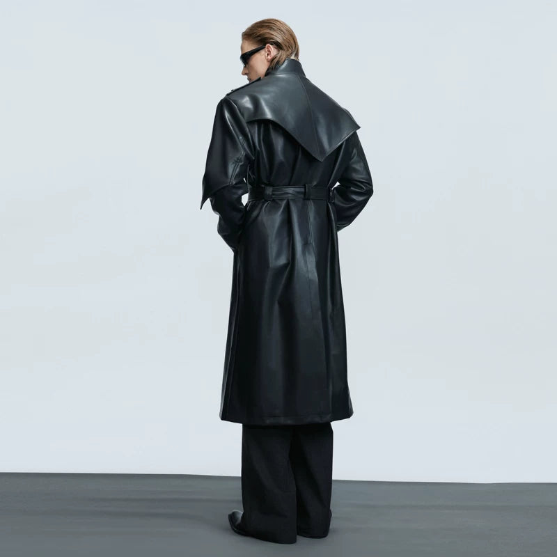 Deconstructed Stand Collar Leather Trench