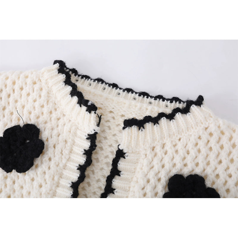 Wool Crochet Lace-up Knit Cardigan
