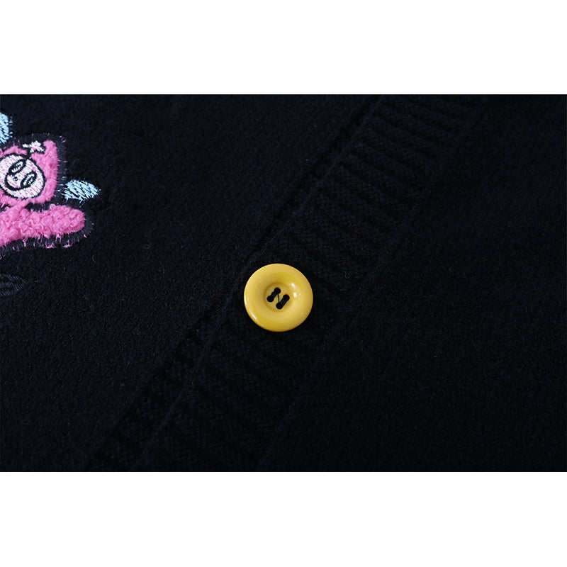 Cartoon Embroidered Knit Cardigan