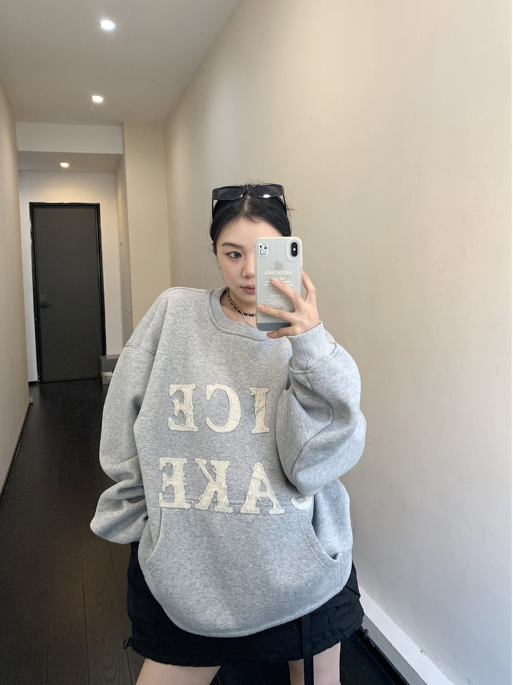 Distressed Embroidery Round Neck Pullover