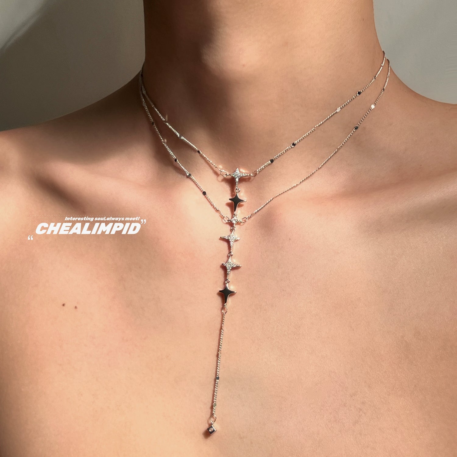 Layered Fishbone Star Tassel Necklace