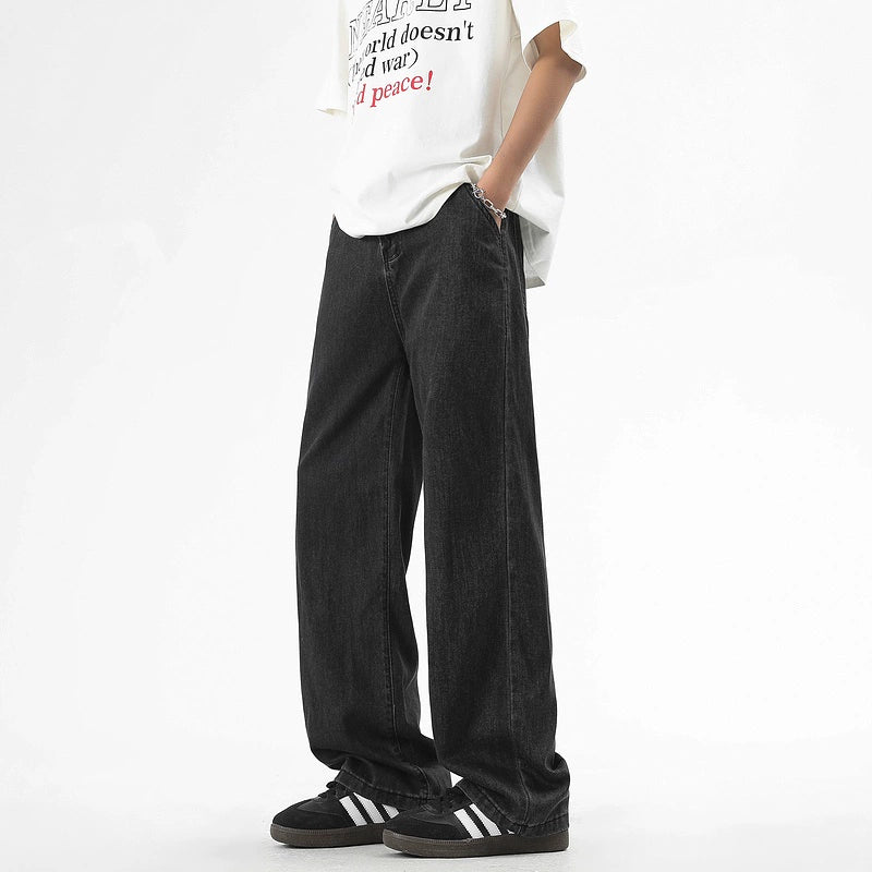 Washed Straight Wide-Leg Casual Pants