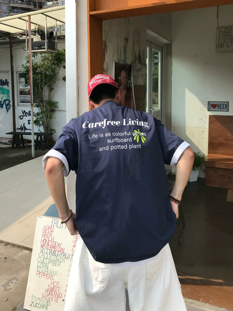 تي شيرت قصير الأكمام بتصميم ريترو فضفاض 