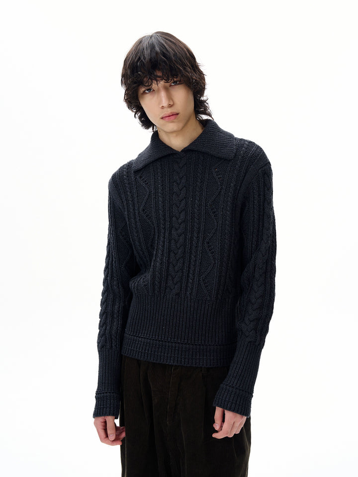 Hollow Knit Large Lapel Sweater