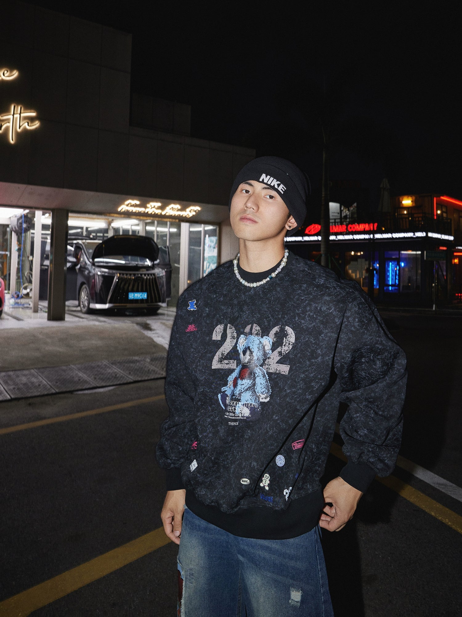 Ayı Figürlü Bol Kesim Sweatshirt 