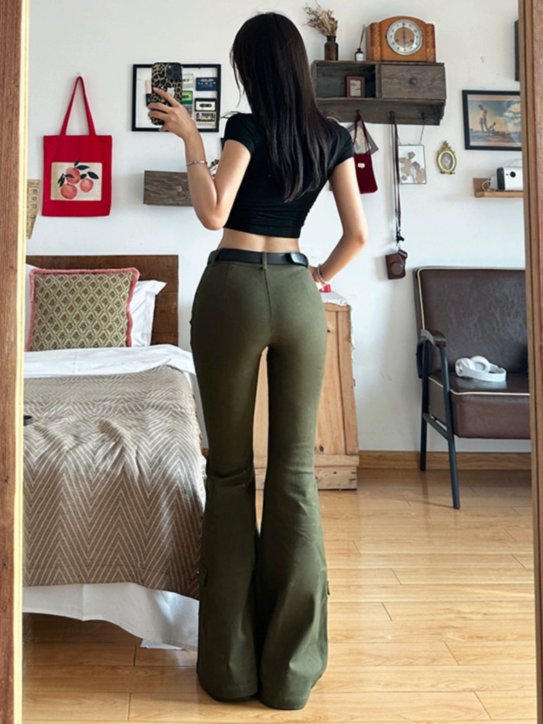 Pantalons cargo décontractés évasés taille haute 