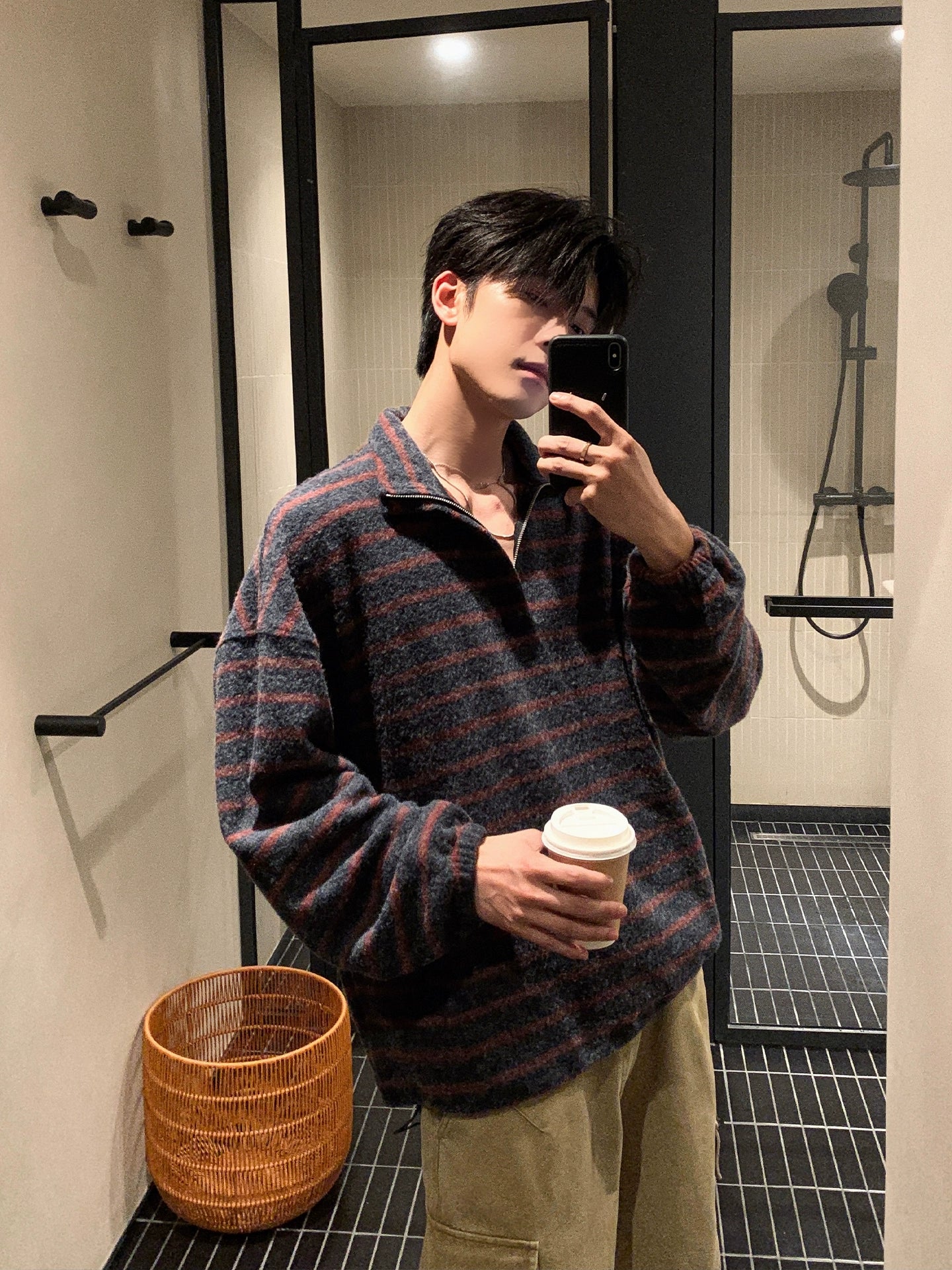 Striped Half-Zip Knit Pullover