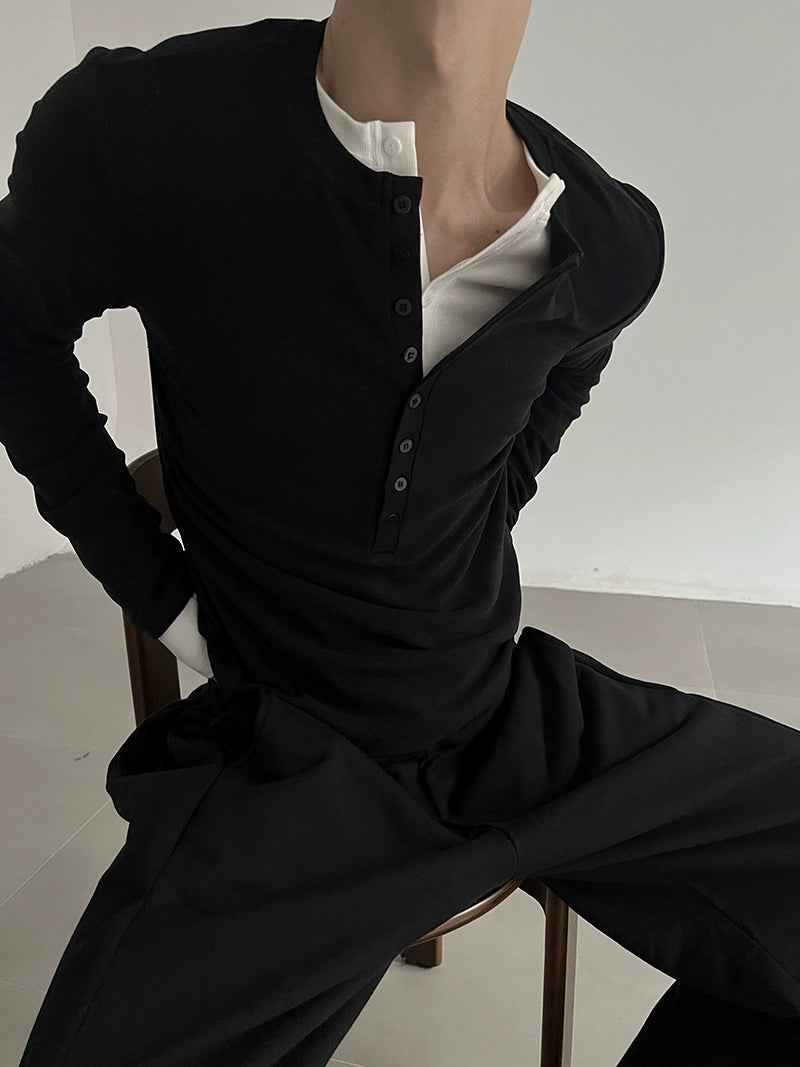 Henley Krave Langærmet Pullover Skjorte 