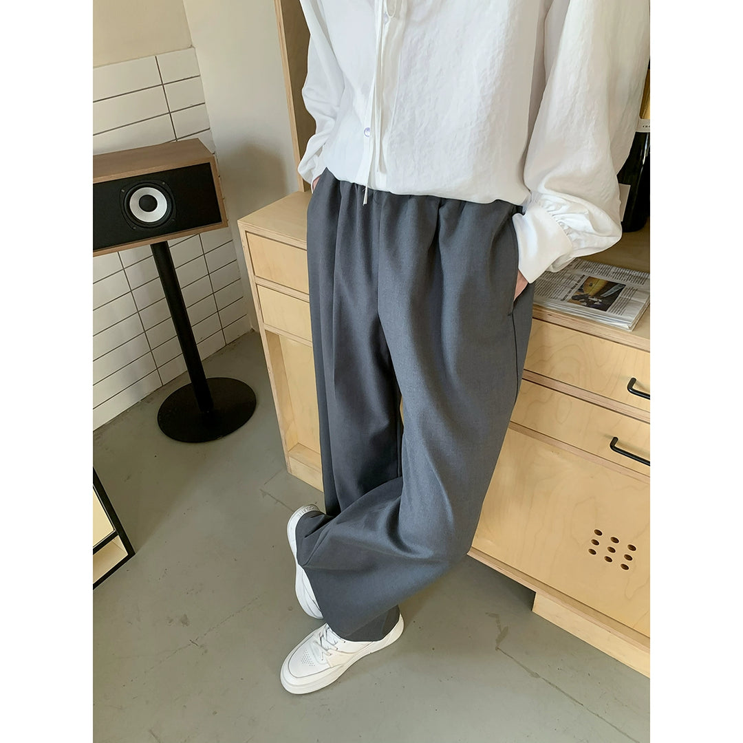 Elastic Waist Straight Wide-Leg Casual Pants