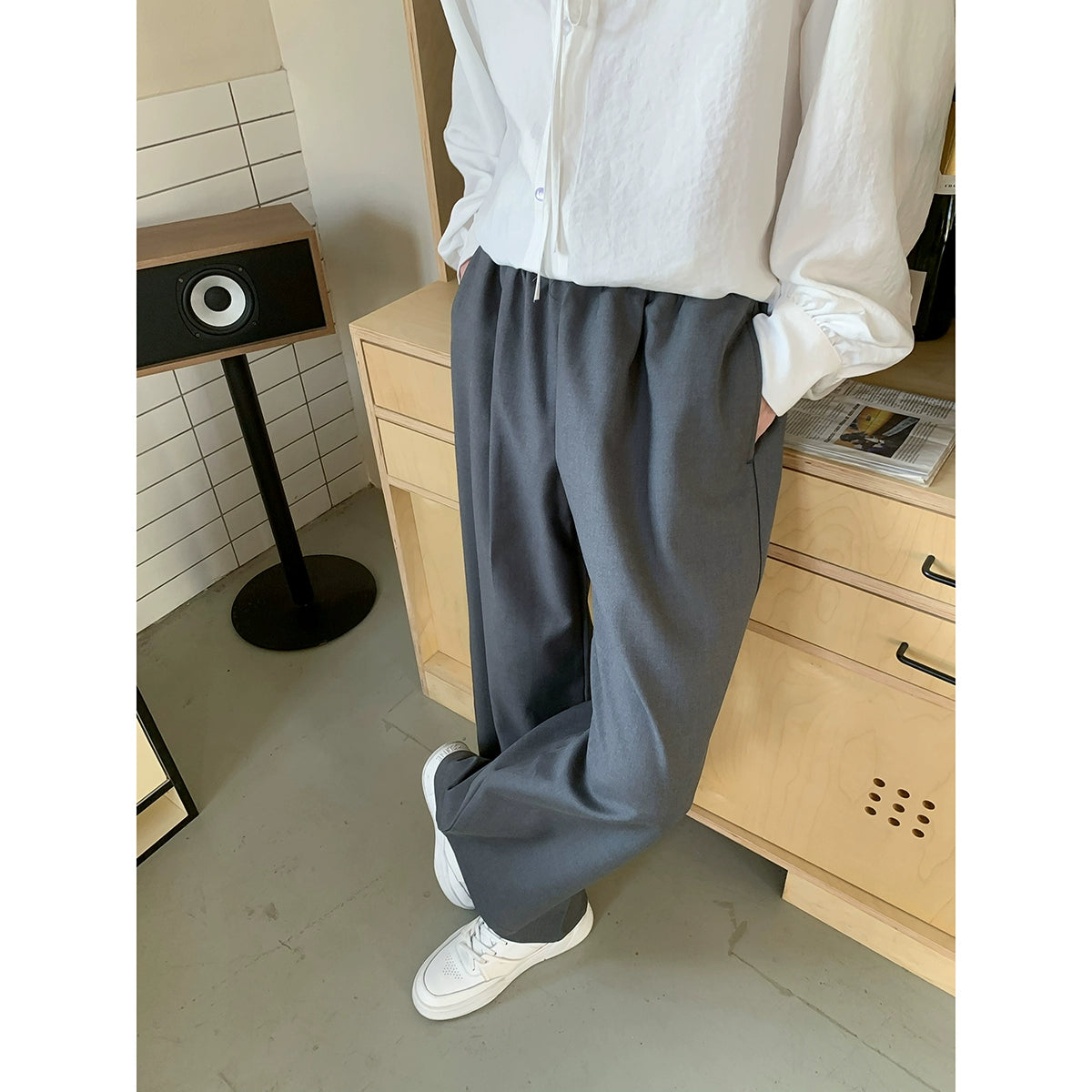 بنطلون كاجوال واسع الساق بخصر مرن 