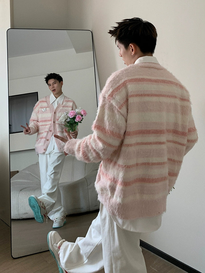 Cardigan en tricot à col en V rayé 