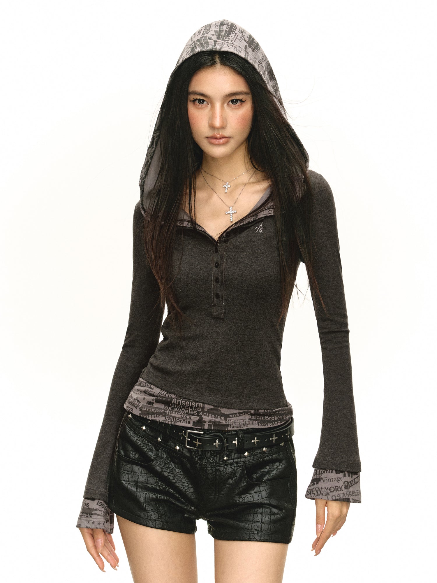 Retro Hooded Slim-Fit Long Sleeve Turtleneck