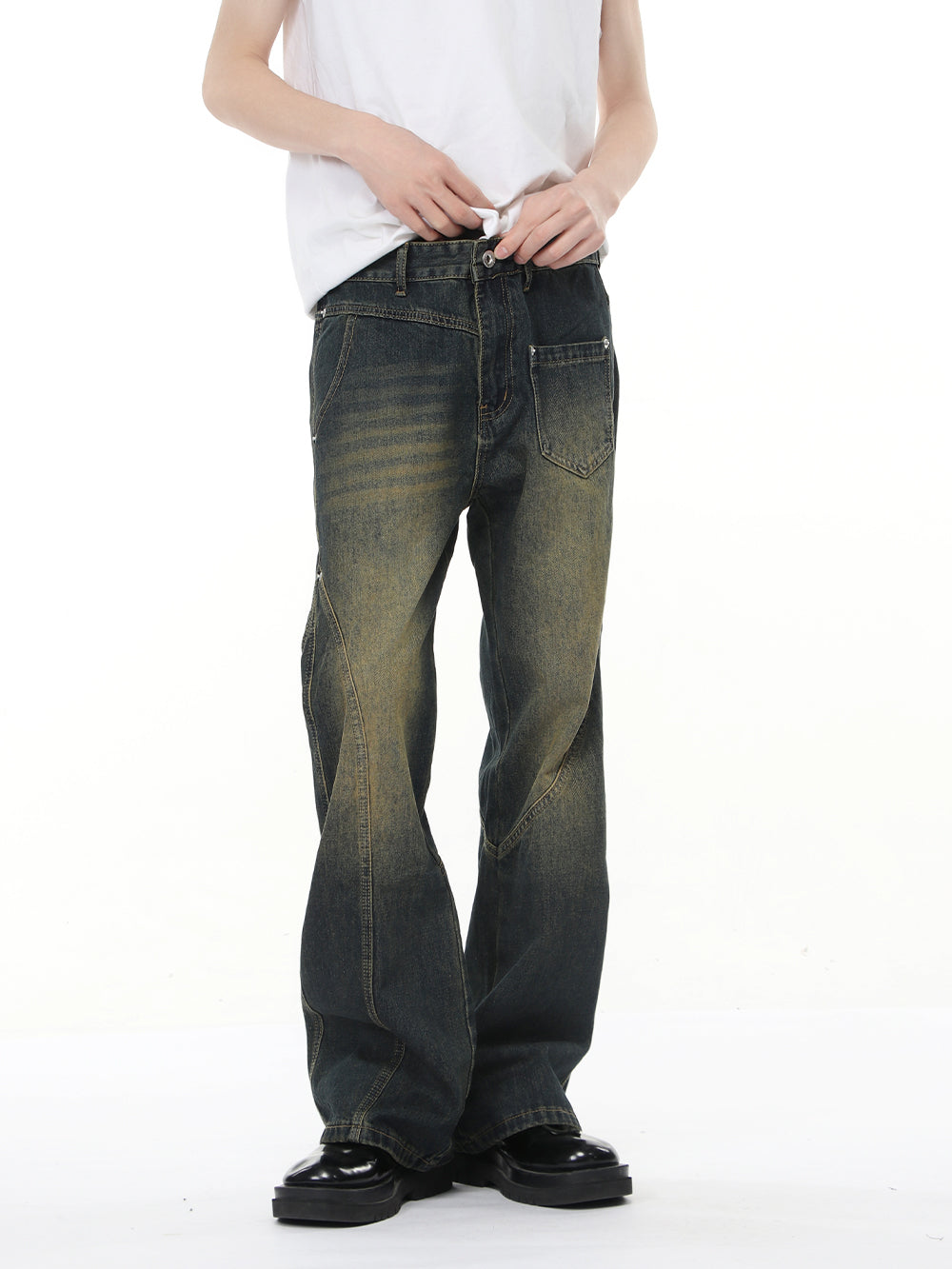 Patchwork Mid-Waist Flared Pants