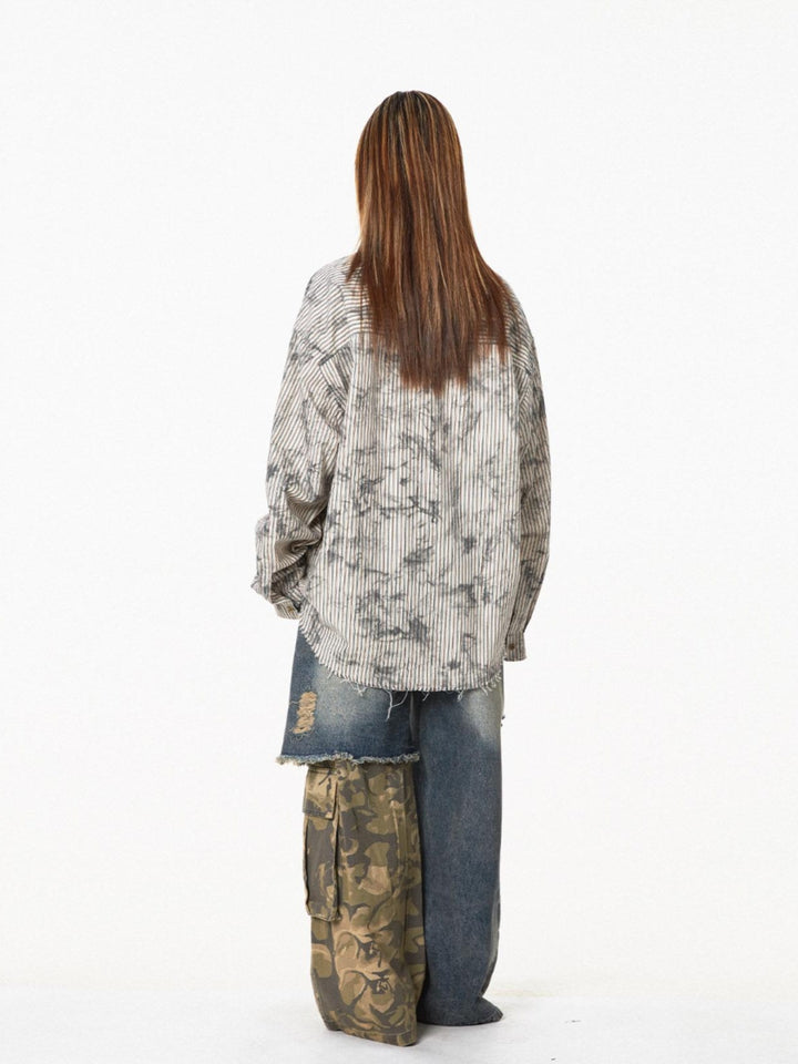 Retro Striped Tie-Dye Long-Sleeve Shirt