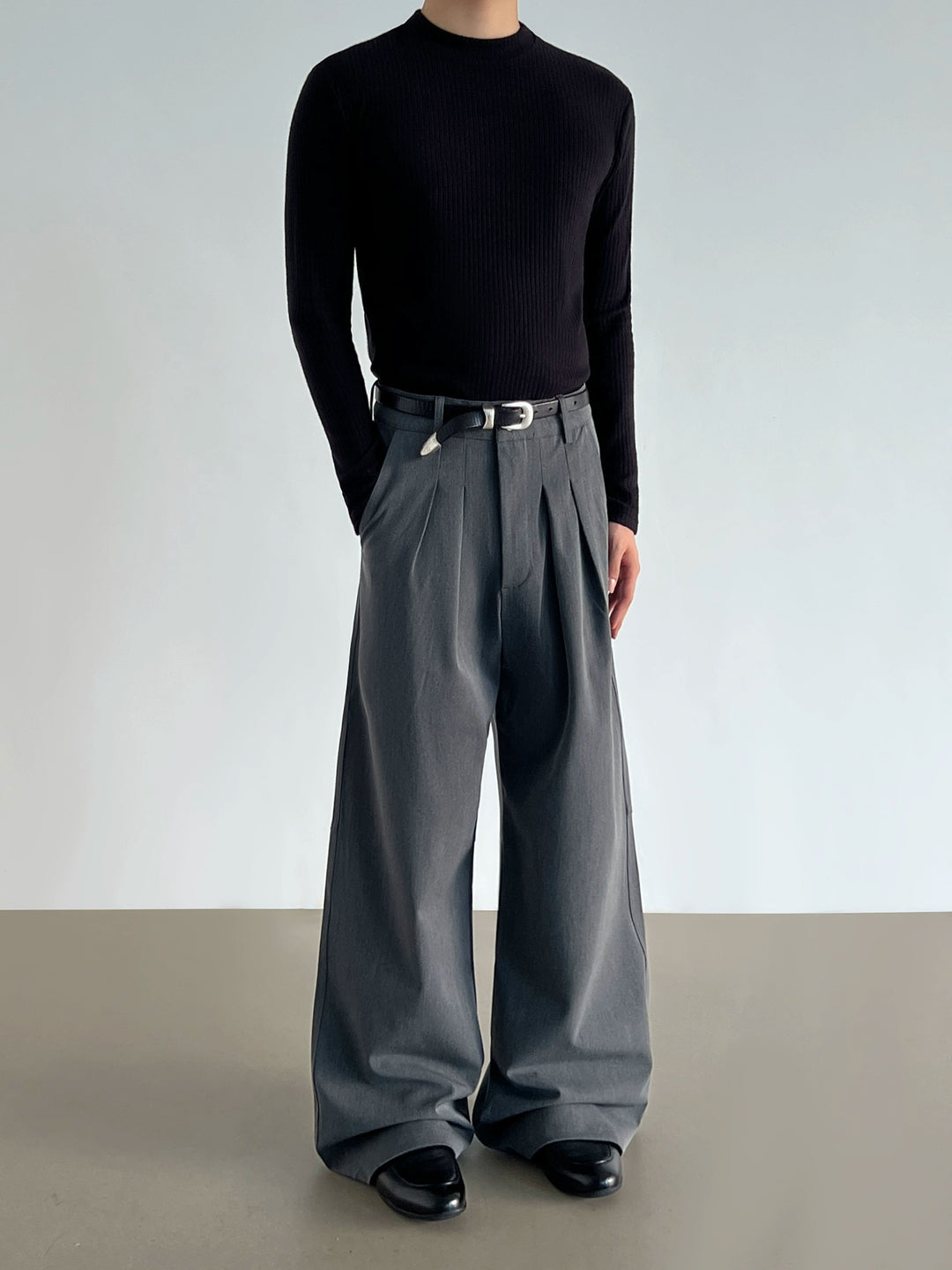 Faltige, weit geschnittene A-Linien-Casual-Hosen 