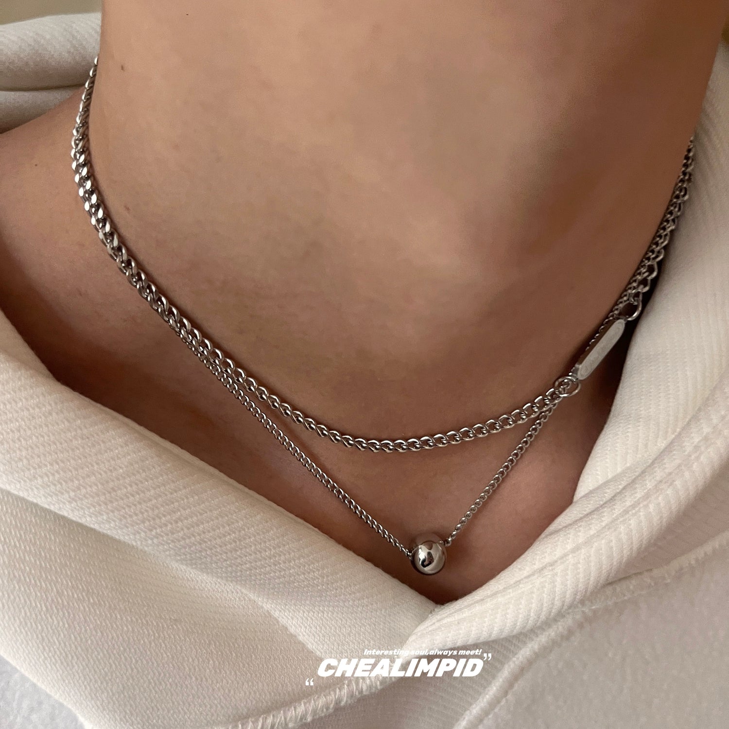 Titanium Steel Layered Bead Pendant Necklace