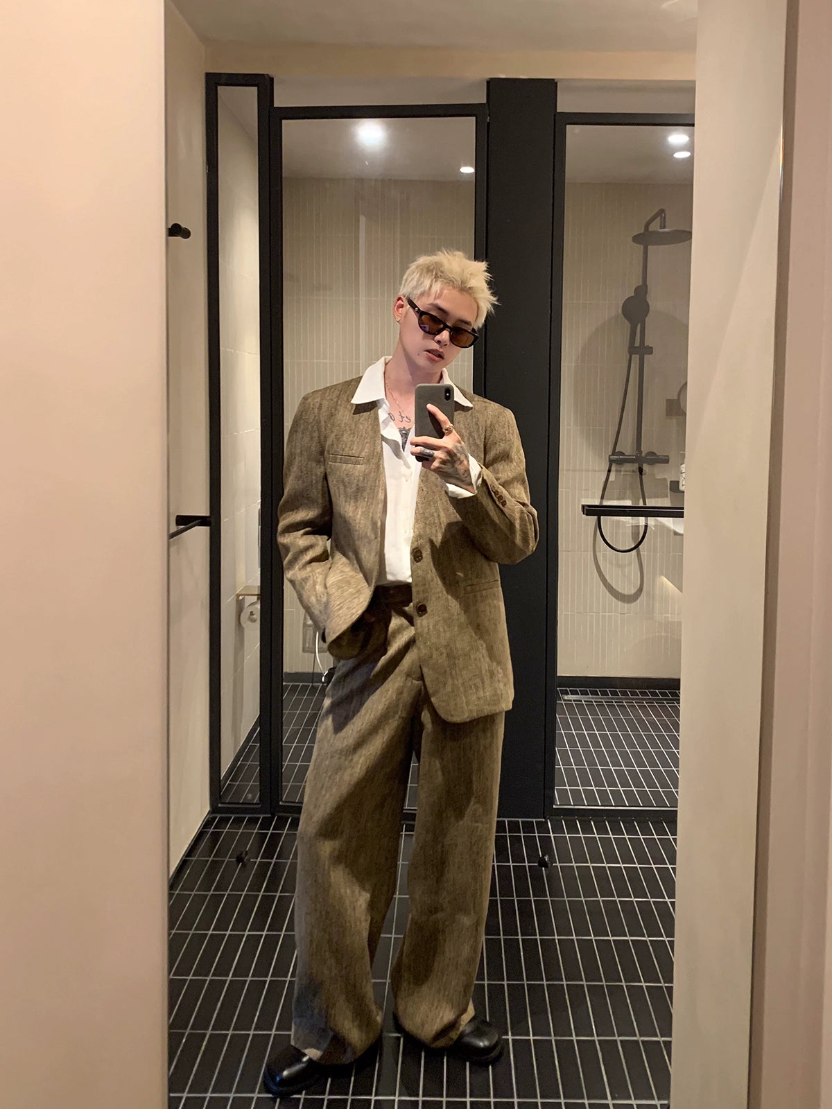 Collarless Loose Fit Blazer and Pants