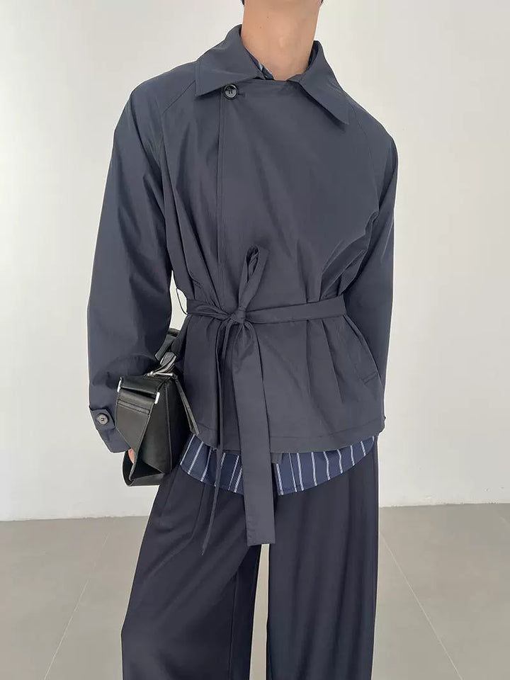 Veste coupe-vent courte ceinturée pour hommes 