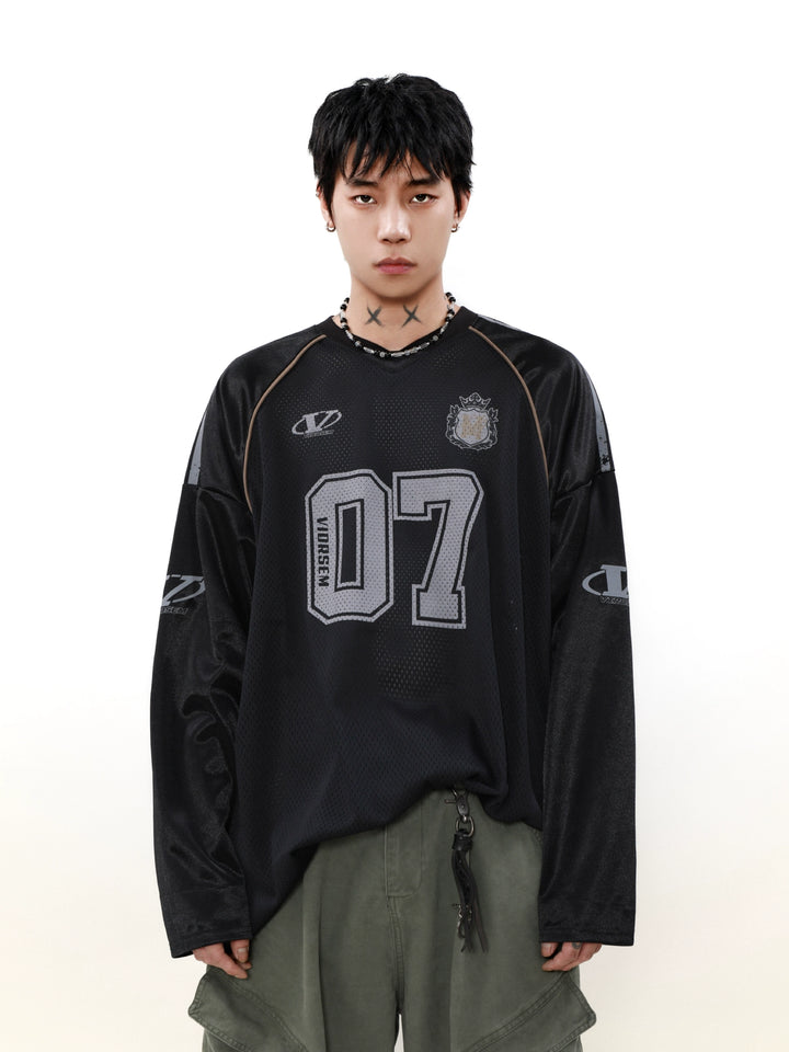 Retro V-Neck Mesh Jersey Pullover