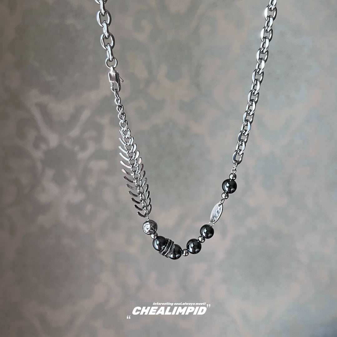 Fishbone Beaded Titanium Steel Necklace