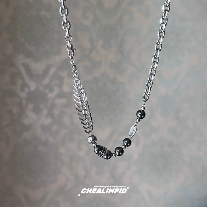Fishbone Beaded Titanium Steel Necklace