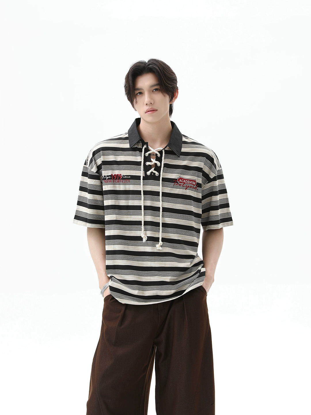 Gestreepte Knoop Polo Shirt Losse Pasvorm 