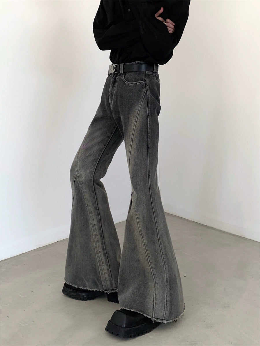 Gradient Raw Edge Flare Jeans