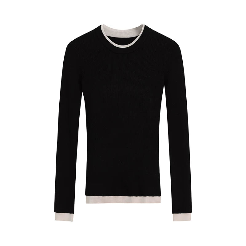 Faux Two-Piece Wool Knit Sweater