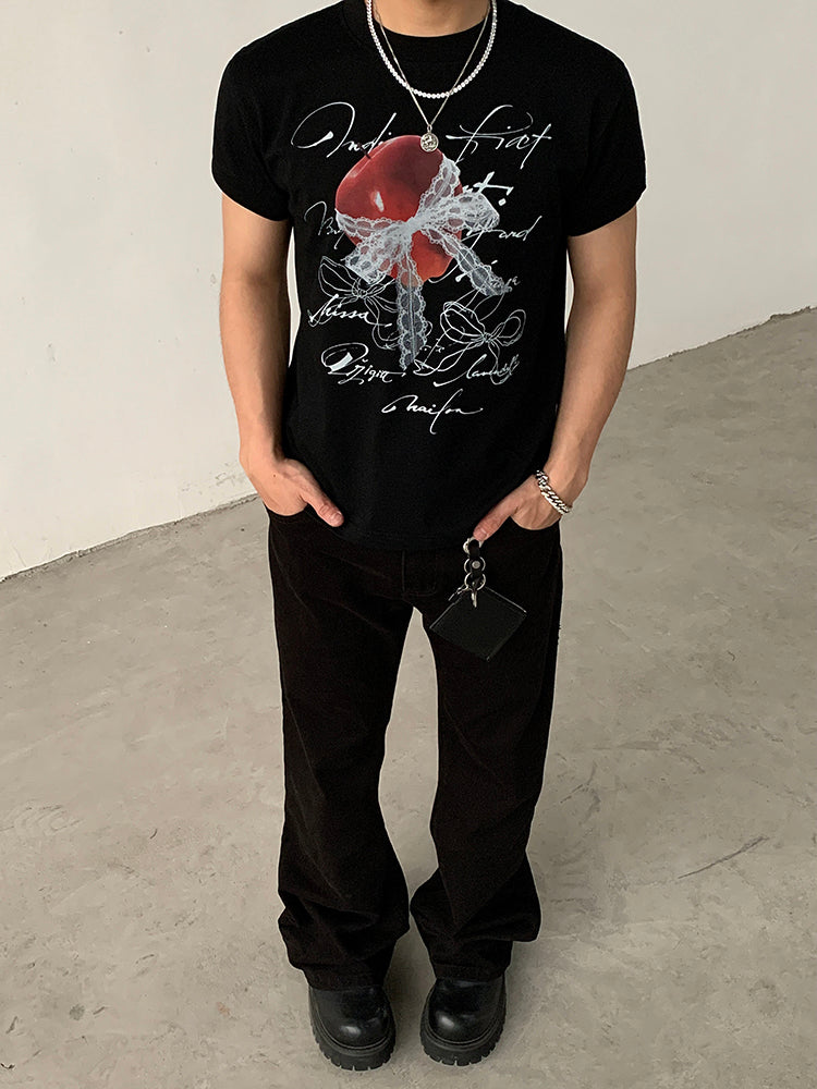 Lace Apple Graphic Short Sleeve T-Shirt
