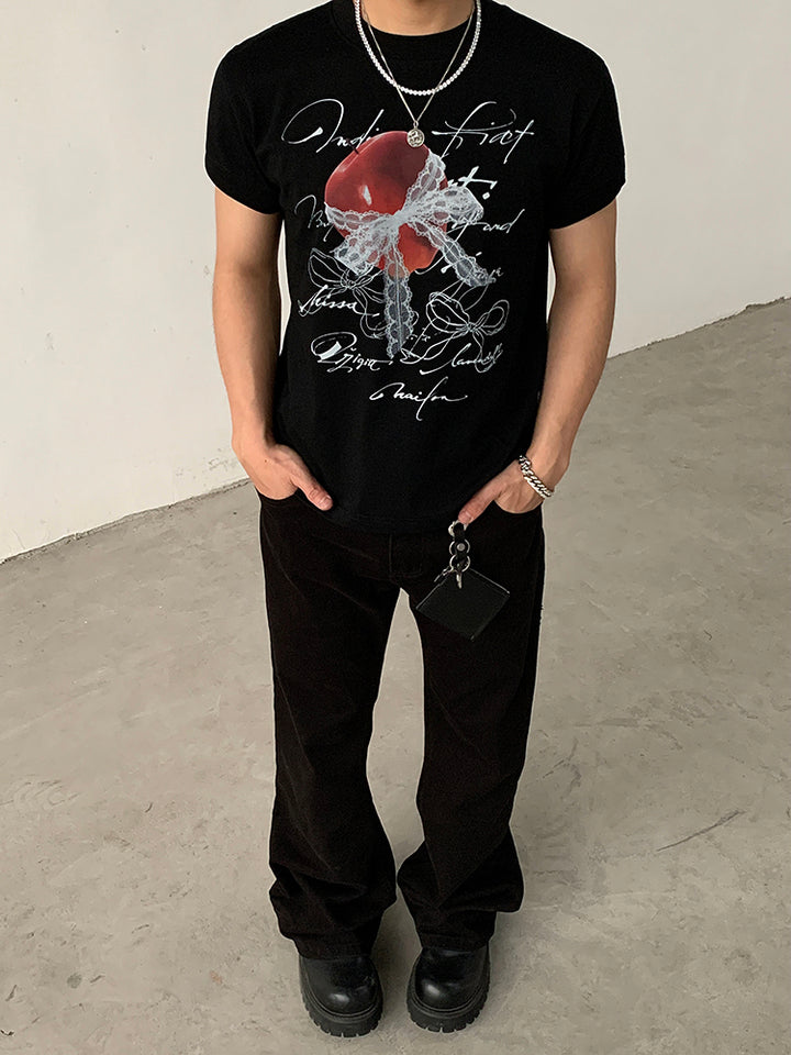 Lace Apple Graphic Short Sleeve T-Shirt