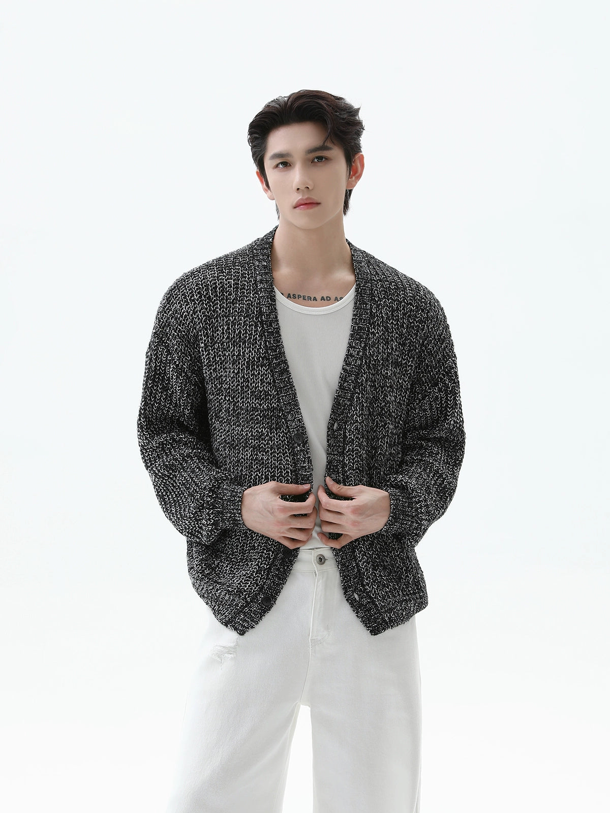 Textured Wool Knit V-Neck Cardigan