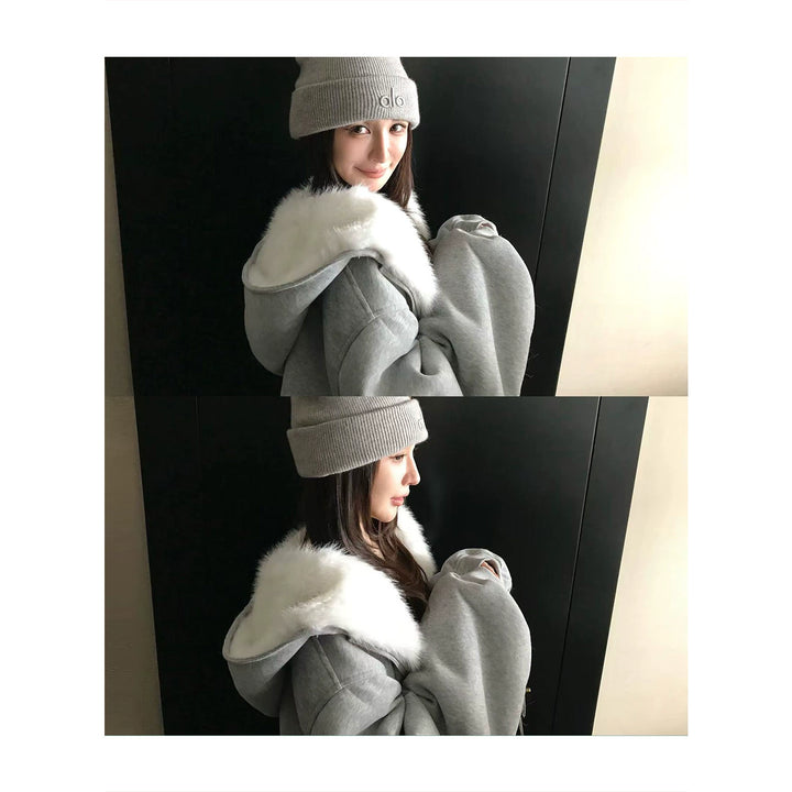 Plush Faux Fur Hooded Sweatshirt Jacket