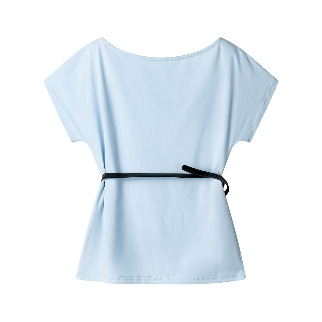 Oblique Shoulder Button Detail Slim Top