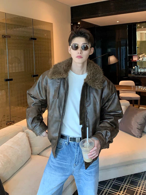 Veste de moto matelassée en cuir synthétique d'hiver 