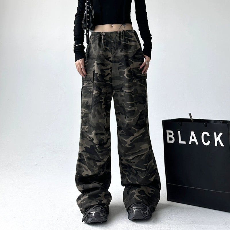 Camouflage Loose Fit Cargo Denim Pants