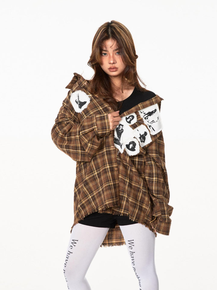 Kariertes Patchwork-Hemdjacke 