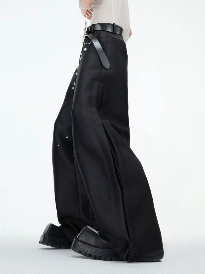 Pearl Decor Wide-Leg Casual Pants