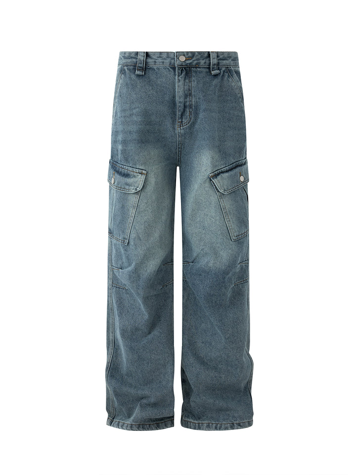 Washed Wide-Leg Cargo Pants