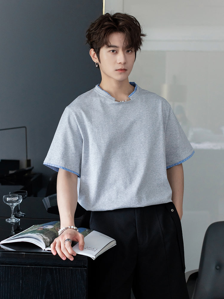 Plaid Accent Short-Sleeve T-shirt
