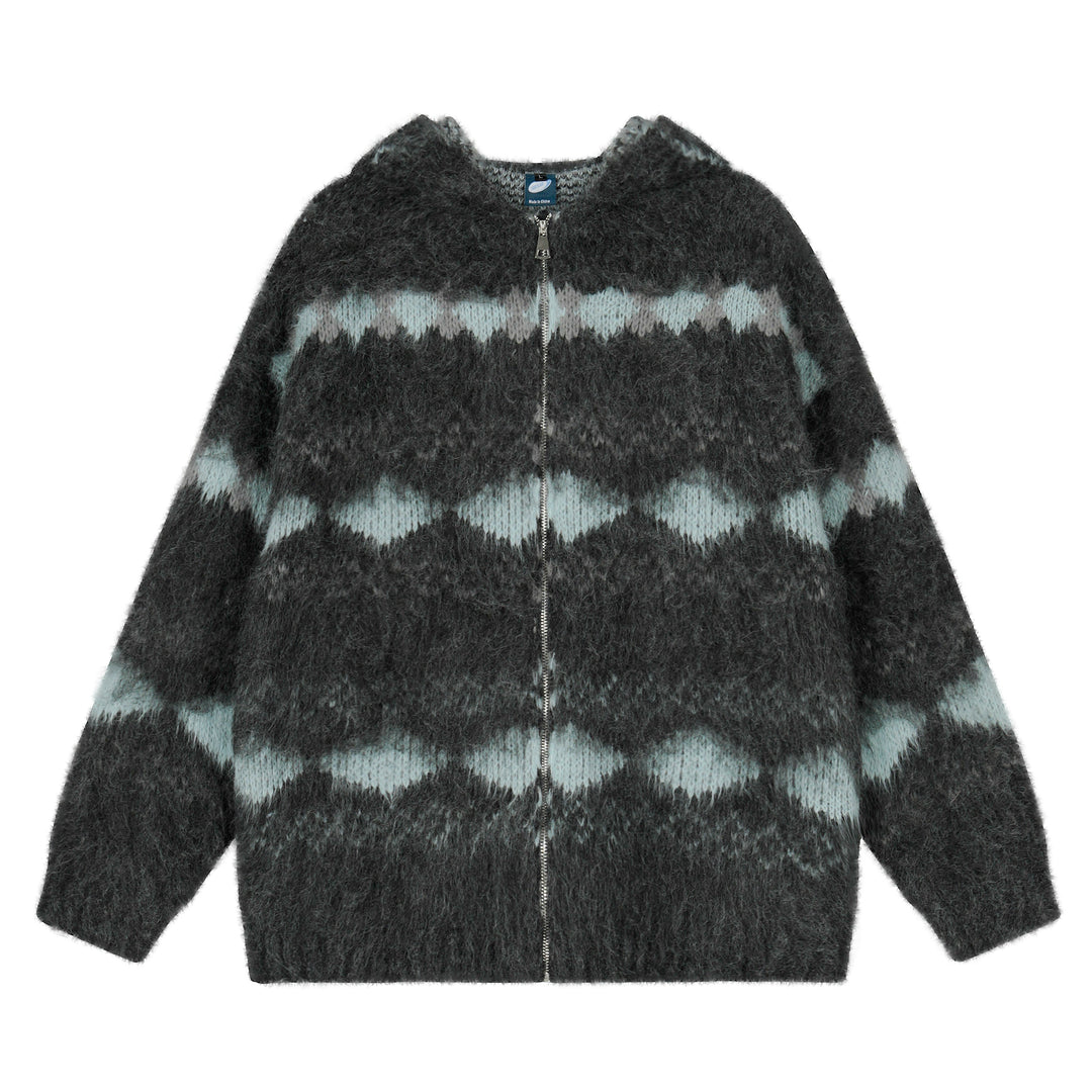Fair Isle Hooded Knit Cardigan