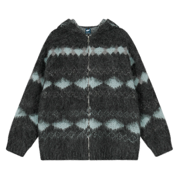 Fair Isle Hooded Knit Cardigan