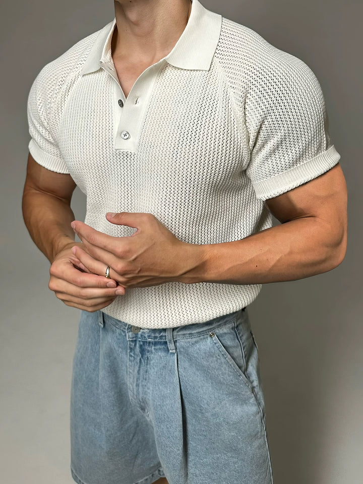 Cotton Honeycomb Knit Short Sleeve Polo
