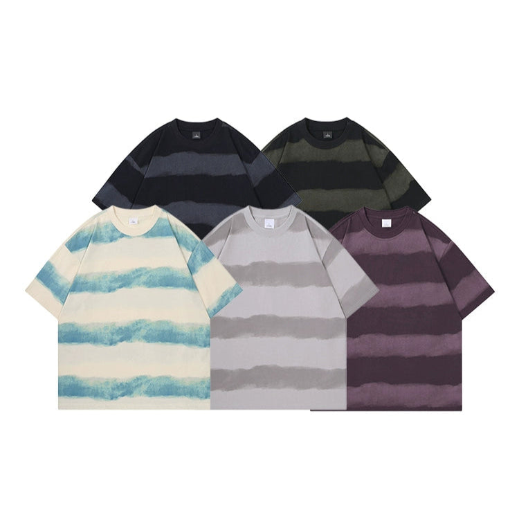 Tyk bomulds tie-dye stribet pullover T-shirt 