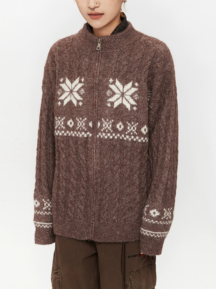 Brown Cable Knit Cardigan Sweater