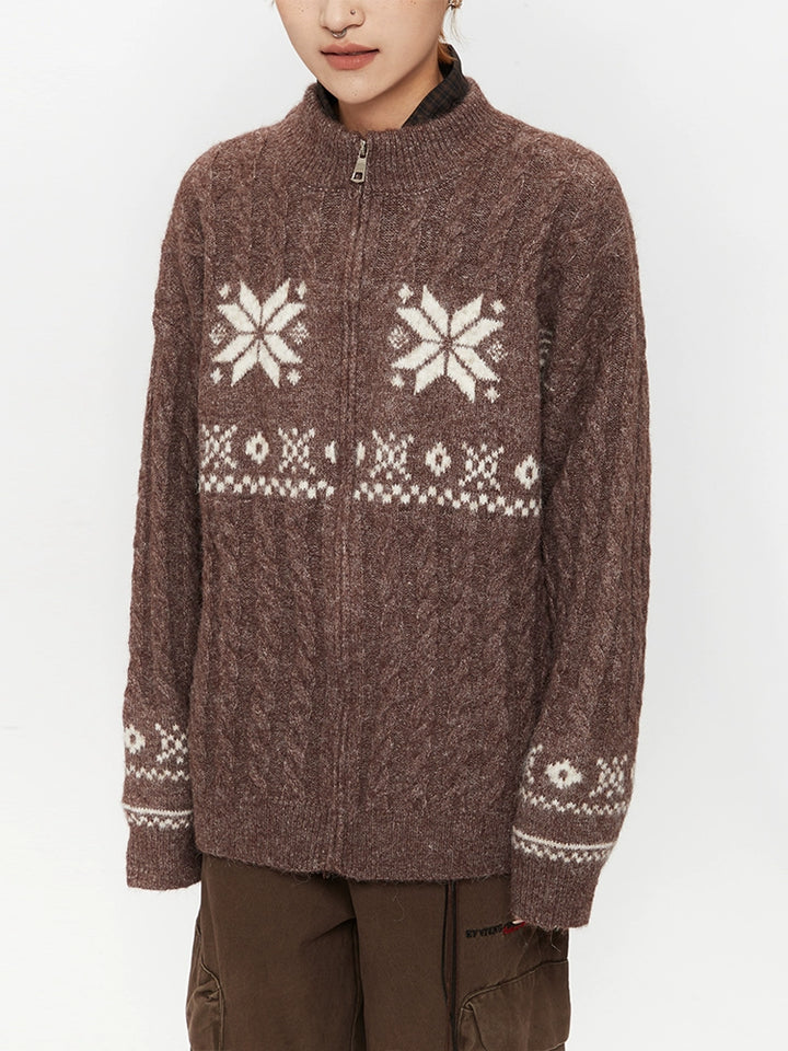 Brown Cable Knit Cardigan Sweater